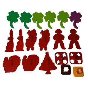 Vintage Set of 19 Tupperware Plastic Cookie Cutters 1970s Holiday Turkey Rabbits